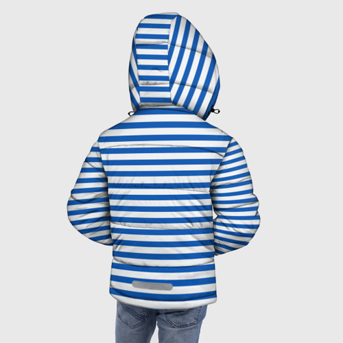 Зимняя куртка для мальчиков 3D Морская тельняшка - бело-синие полосы и якорь, цвет черный - фото 4