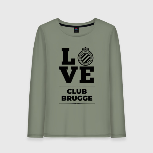 Женский лонгслив хлопок с принтом Club Brugge Love Классика, вид спереди #2
