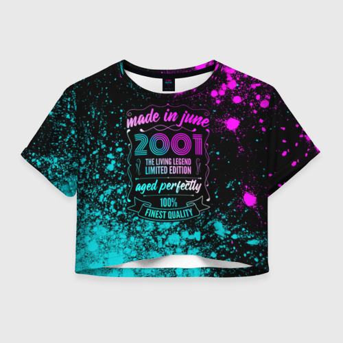 Женская футболка Crop-top 3D Made In June 2001 Retro Neon