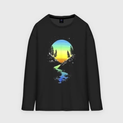 Женский лонгслив oversize хлопок Заходящее солнце отражается в ручье The setting sun is reflected in the stream