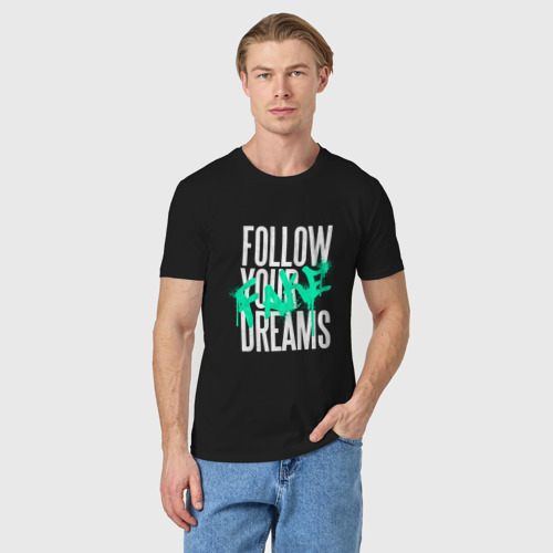 Мужская футболка хлопок Follow Your Fake Dreams, цвет черный - фото 3