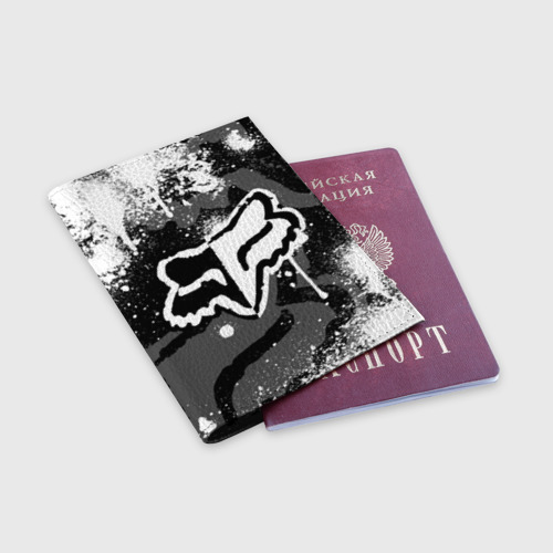 Обложка для паспорта матовая кожа FOX racing - мотокросс брызги, цвет черный - фото 3