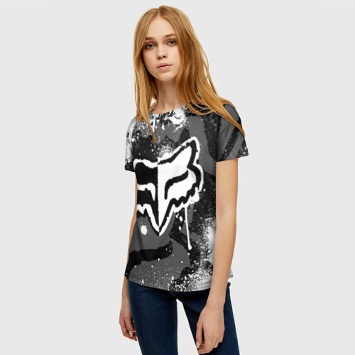 Женская футболка 3D с принтом FOX RACING - МОТОКРОСС БРЫЗГИ, фото на моделе #1