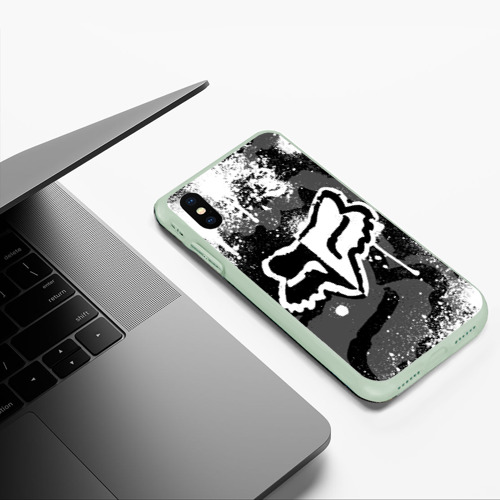 Чехол для iPhone XS Max матовый FOX racing - мотокросс брызги, цвет салатовый - фото 5