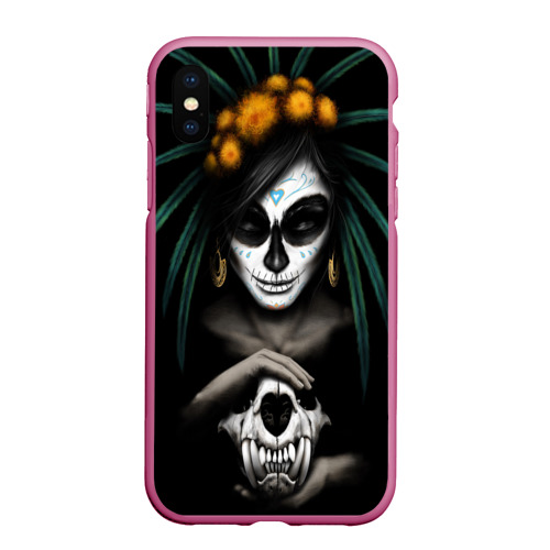 Чехол для iPhone XS Max матовый Костяная ведьма, цвет малиновый