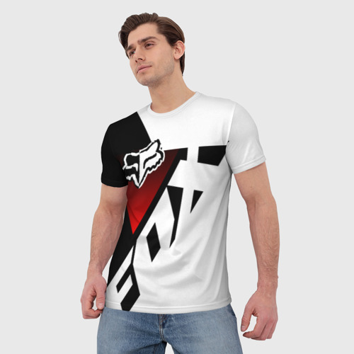 Мужская футболка 3D с принтом FOX racing - Фокс черный и белый, фото на моделе #1
