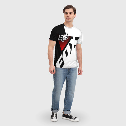 Мужская футболка 3D с принтом FOX racing - Фокс черный и белый, вид сбоку #3