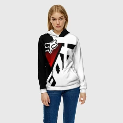 Женская толстовка 3D FOX racing - Фокс черный и белый - фото 2