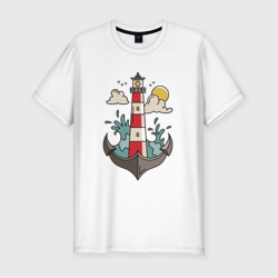Мужская футболка хлопок Slim Маяк Якорь Lighthouse Anchor