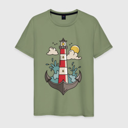 Мужская футболка хлопок Маяк Якорь Lighthouse Anchor
