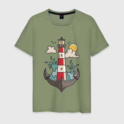 Мужская футболка хлопок Маяк Якорь Lighthouse Anchor, цвет авокадо