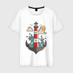 Мужская футболка хлопок Маяк Якорь Lighthouse Anchor