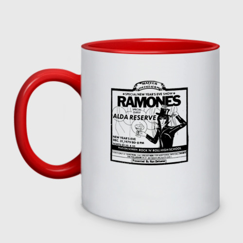 Кружка двухцветная Live at the Palladium, NY - Ramones, цвет белый + красный