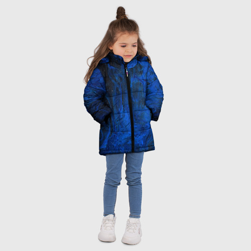 Зимняя куртка для девочек 3D Синий абстрактный дым, цвет черный - фото 5