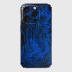 Чехол для iPhone 15 Pro Max силиконовый с защитой камеры Синий абстрактный дым