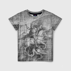 Детская футболка 3D Альбрехт Дюрер Всадник побеждающий дракона Гравюра Пост-арт Albrecht Durer Dragon Rider Conquering Engraving Post-art