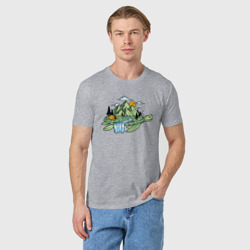 Мужская футболка хлопок Горы, река, палатка на панцире черепахи Mountains, River, tent on turtle shell - фото 2