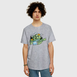 Мужская футболка хлопок Oversize Горы, река, палатка на панцире черепахи Mountains, River, tent on turtle shell - фото 2