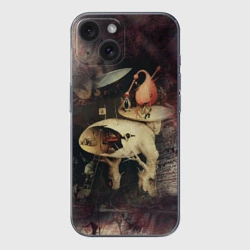 Чехол для iPhone 15 силиконовый с защитой камеры Иероним Босх Сад земных наслаждений Фрагмент Hieronymus Bosch The Garden of Earthly Delights Fragment