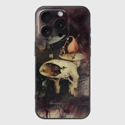 Чехол для iPhone 16 Pro силиконовый с защитой камеры Иероним Босх Сад земных наслаждений Фрагмент Hieronymus Bosch The Garden of Earthly Delights Fragment