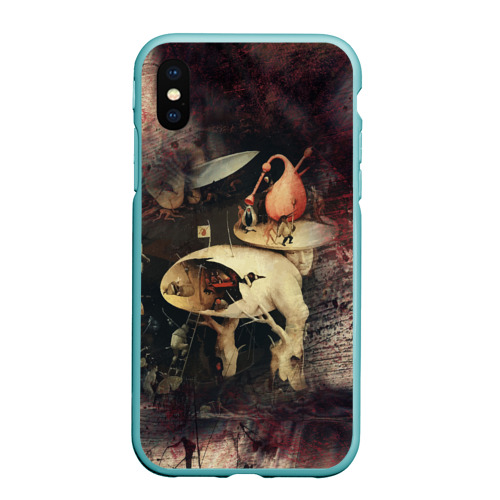 Чехол для iPhone XS Max матовый Иероним Босх Сад земных наслаждений Фрагмент Hieronymus Bosch The Garden of Earthly Delights Fragment, цвет мятный