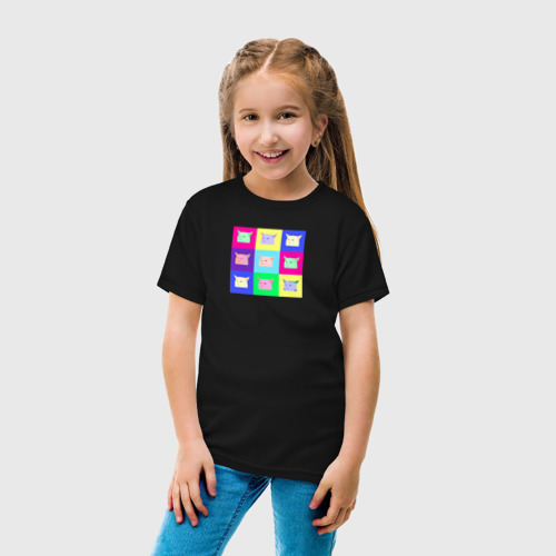 Детская футболка хлопок с принтом Разноцветные коты коллаж, вид сбоку #3