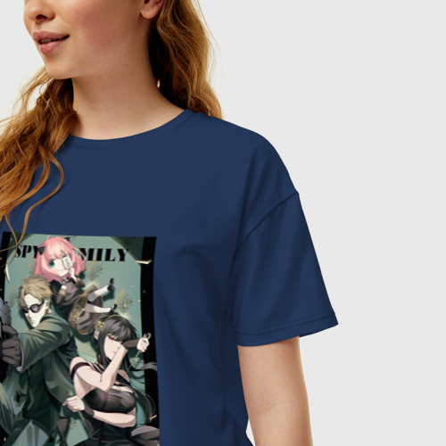 Женская футболка хлопок Oversize Семья шпиона Spy X family poster, цвет темно-синий - фото 3