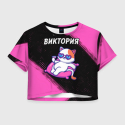 Женская футболка Crop-top 3D Виктория кошечка Краски