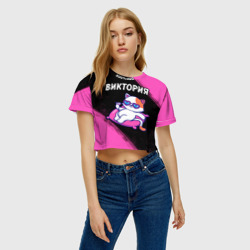 Женская футболка Crop-top 3D Виктория кошечка Краски - фото 2
