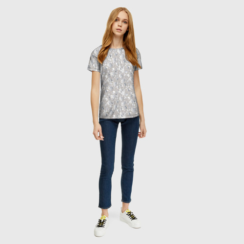 Женская футболка 3D с принтом Белые объемные узоры, вид сбоку #3