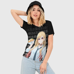 Женская футболка 3D Slim Марин Китагава с бургером иероглифы - фото 2