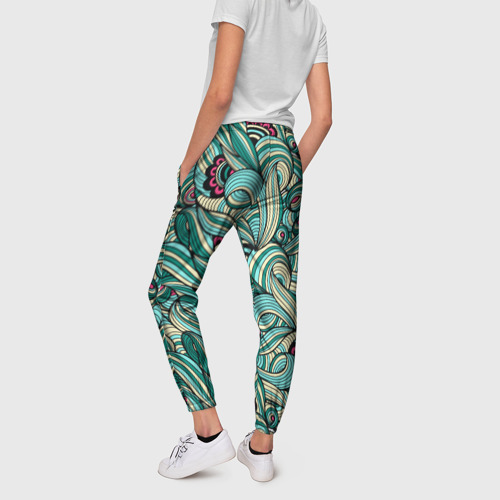 Женские брюки 3D с принтом ПЕРЕПЛЕТЕНИЕ ЛИСТВЫ, вид сзади #2