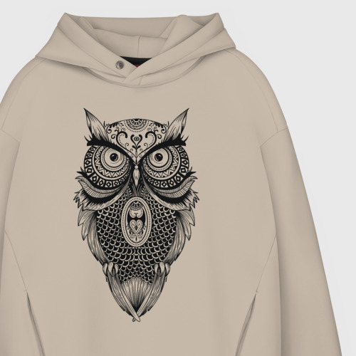 Мужское худи Oversize хлопок Сова в стиле Мандала Mandala Owl, цвет миндальный - фото 4