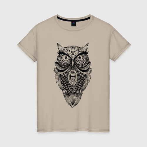Женская футболка хлопок с принтом Сова в стиле Мандала Mandala Owl, вид спереди #2