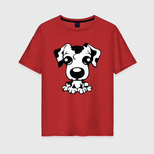 Женская футболка хлопок Oversize с принтом Глазастый щенок далматинца / Милашка  / Big-eyed Dalmatian puppy / Cutie, вид спереди #2