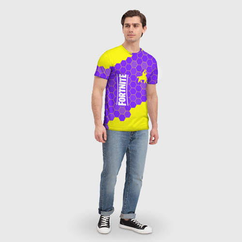 Мужская футболка 3D с принтом ФОРТНАЙТ - ЛАМА + Соты, вид сбоку #3