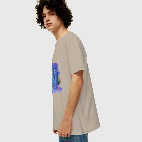 Мужская футболка хлопок Oversize с принтом ПОЗИТИВНЫЙ ПЕГАСИК, вид сбоку #3