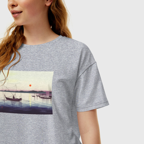 Женская футболка хлопок Oversize Boats and Setting Sun (Лодки на закате), цвет меланж - фото 3