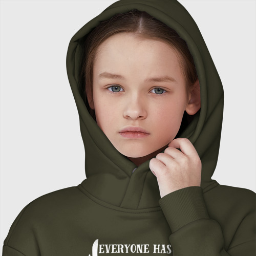 Детское худи Oversize хлопок У всех есть ангел хранитель, у счастливчиков это Хаски, цвет хаки - фото 6