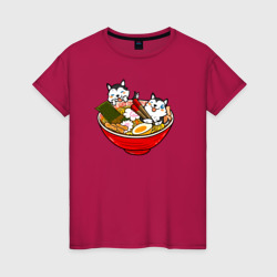 Женская футболка хлопок Хаски кушают лапшу