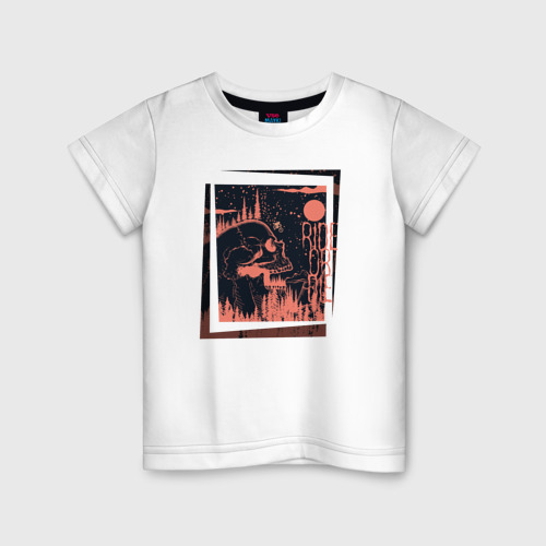 Детская футболка хлопок с принтом Ride mtb or die, вид спереди #2