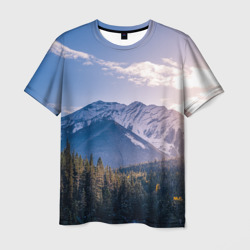 Мужская футболка 3D Горы / Лес / Солнце