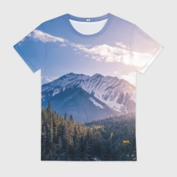 Женская футболка 3D Горы Лес Солнце