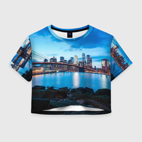 Женская футболка Crop-top 3D Закат в мегаполисе, цвет 3D печать