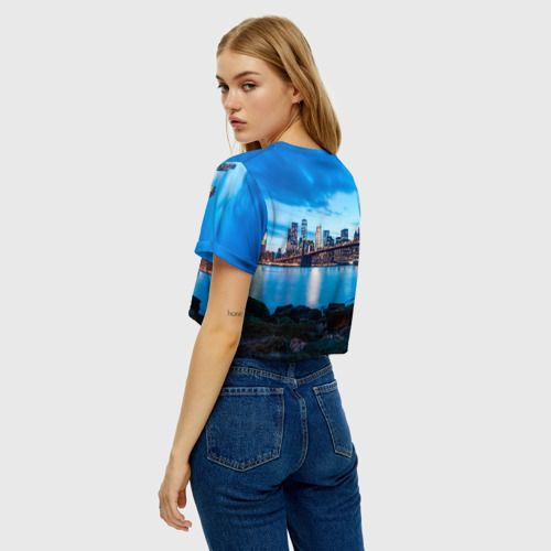 Женская футболка Crop-top 3D Закат в мегаполисе, цвет 3D печать - фото 5