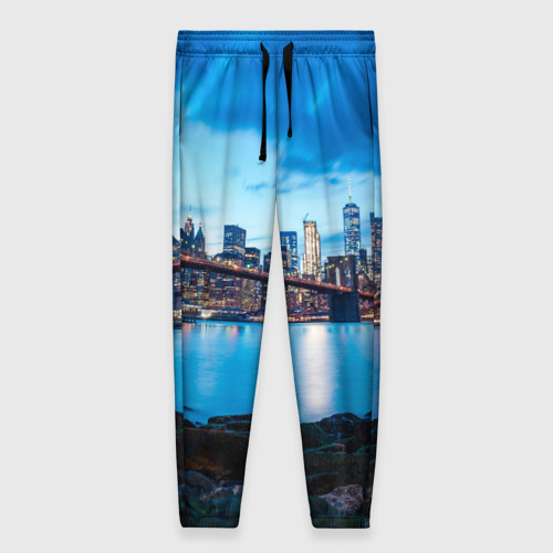 Женские брюки 3D с принтом Закат в мегаполисе, вид спереди #2