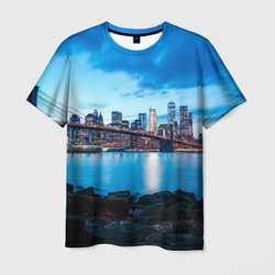 Мужская футболка 3D Закат в мегаполисе
