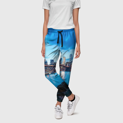 Женские брюки 3D с принтом Закат в мегаполисе, фото на моделе #1
