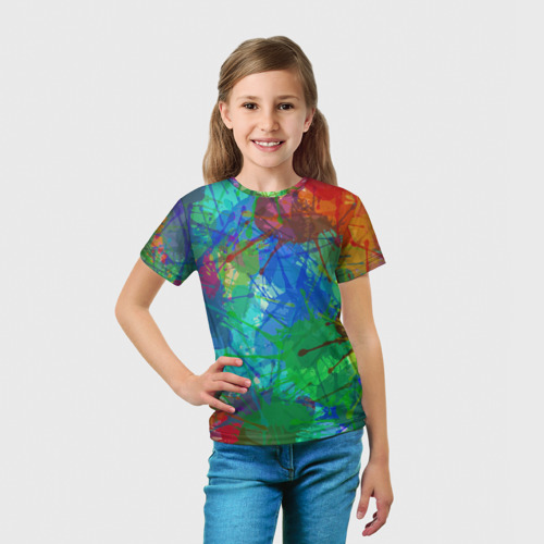 Детская футболка 3D Разноцветные кляксы, цвет 3D печать - фото 5