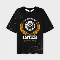 Мужская футболка oversize 3D Лого Inter и надпись Legendary Football Club на темном фоне